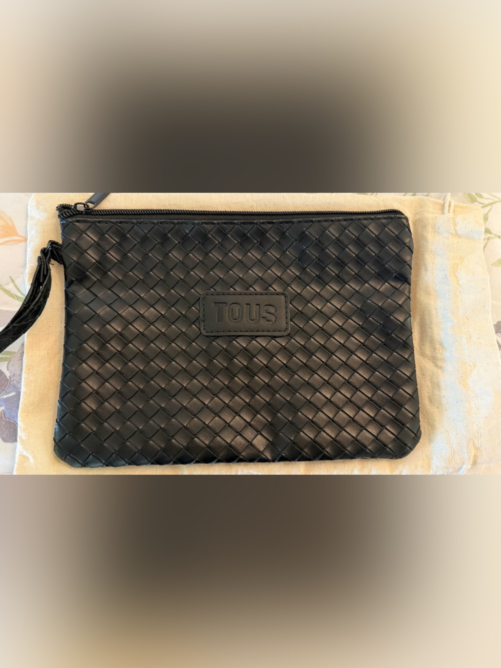 TOUS Black Woven Leather Toiletry Pouch